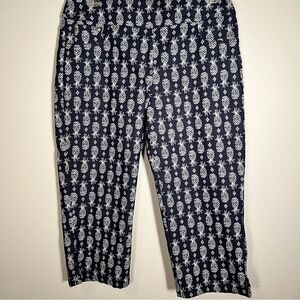 Ruby Rd Navy White Pineapple Print Capris Petite Size 8